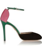Charlotte Olympia Cherry Color-Block Leather And Suede Sandals - Lyst