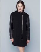 Pull&Bear Bouclé Coat With Faux Leather Sleeves - Lyst