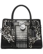 MICHAEL Michael Kors Studded Cowprint Satchel Whtblk - Lyst