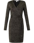 Diane von Furstenberg Metallic-knit Wrap Dress - Lyst
