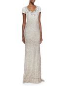 Pamella Roland Cap-sleeve Signature Sequin Gown - Lyst