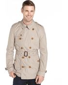 Burberry Tan Double Breasted Belted Trench - Lyst