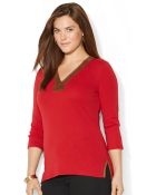Lauren by Ralph Lauren Plus Cotton V-Neck Top - Lyst