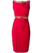 Hervé Léger Embellished Boat Neck And Waist Fitted Bandage Dress - Lyst