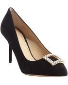 Charlotte Olympia Black Suede Crystal Detail Pointed Toe Pumps - Lyst