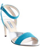 Prada Teal And Silver Suede Leather Strappy Sandals - Lyst