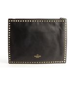 Valentino Black Leather Studded Detail Clutch - Lyst