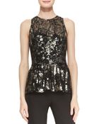 Lela Rose Metallic-Lace Peplum Top - Lyst