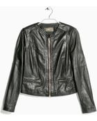 Mango Zip Leather Jacket - Lyst
