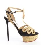 Charlotte Olympia Black Suede And Braided Gold 'Rapunzel' Platform Sandals - Lyst