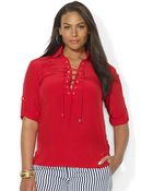 Lauren by Ralph Lauren Plus Lace Up Silk Blouse - Lyst