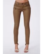 Missguided Ayda Low Rise Zip Detail Skinny Jeans Tan - Lyst