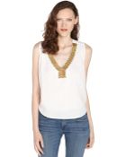 Love Sam White Cotton Embellished V-Neck Tank - Lyst