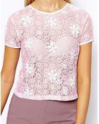 Asos Pretty Lace T-Shirt With Embellishment - Lyst