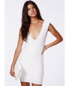 Missguided Babara Textured V-Neck Mini Dress Cream - Lyst