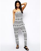 Asos Bandeau Jumpsuit In Monochrome Geo-Tribal Print - Lyst