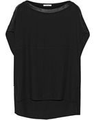 Helmut Lang Leather-Trimmed Crepe Top - Lyst