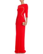 Elie Saab Three Quarter Sleeve Sheer Panel Gown - Lyst