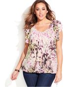 Inc International Concepts Plus Size Flutter-Sleeve Printed Top - Lyst