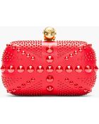Alexander McQueen Red Studded Skull Britania Box Clutch - Lyst