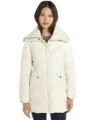 Cole Haan Ivory Quilted Down Zip Front 3/4 Length Puffer Jacket - Lyst
