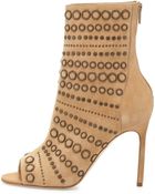 Manolo Blahnik Baskegrod Open-Toe Grommet Suede Ankle Boot - Lyst