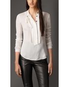 Burberry Pleat And Bow Silk Tunic Shirt - Lyst