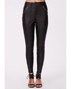 Missguided Agnes Faux Leather Zip Detail Skinny Trousers Black - Lyst