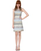 Kay Unger Mixed Media Stripe Shift Dress - Lyst