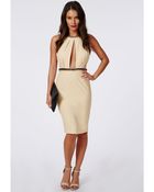Missguided Ailsa Crepe High Neck Chain Midi Dress Nude - Lyst