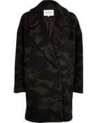 River Island Khaki Camo Print Wool Oversized Coat - Lyst