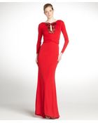 Badgley Mischka Scarlet Stretch Beaded Detail Long Sleeve Gown - Lyst