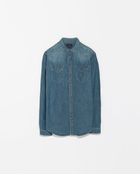 Zara Denim Shirt with Front Yoke - Lyst