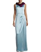 Carolina Herrera Satin Gown With Mink Fur Collar - Lyst