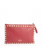 Valentino Red Leather Studded Trim Large Clutch - Lyst