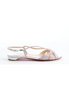 Christian Louboutin Silver Crystal Studded Canvas Strappy Evening Flats - Lyst