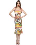 Dolce & Gabbana Fan Printed Stretch Silk Charmeuse Dress - Lyst