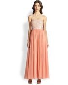 Aidan Mattox Embellished Chiffon Strapless Gown - Lyst