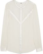 Adam Lippes Satin-Trimmed Silk-Crepe Blouse - Lyst