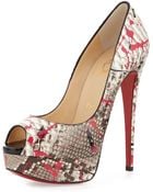 Christian Louboutin Lady Peep Python Red Sole Pump - Lyst