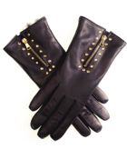 Black.co.uk Black Rabbit Lined Leather Gloves With Gold Zip And Studs - Lyst