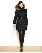 DKNY Hooded Faux-Fur-Trim Belted Down Puffer Coat - Lyst