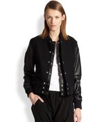 Oak Layered Front Cotton Felt Leather Varsity Jacket - Lyst