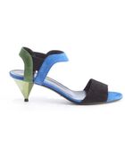 Gucci Black And Blue And Green Suede Kitten Pump Sandals - Lyst