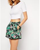 Asos Shorts In Palm Print With Pom Pom Hem - Lyst