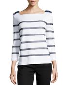 RED Valentino Swiss Dot Meshstriped Sweater - Lyst