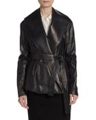 Donna Karan New York Leather Shawl-Collar Belted Coat - Lyst