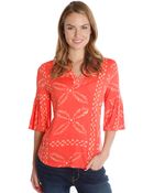 Lucky Brand Printed Bell Sleeve Top - Lyst