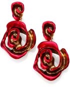 Oscar de la Renta Painted Rose Clip-On Drop Earrings - Lyst