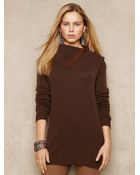 Ralph Lauren Blue Label Suede-Trim Wool Pullover - Lyst